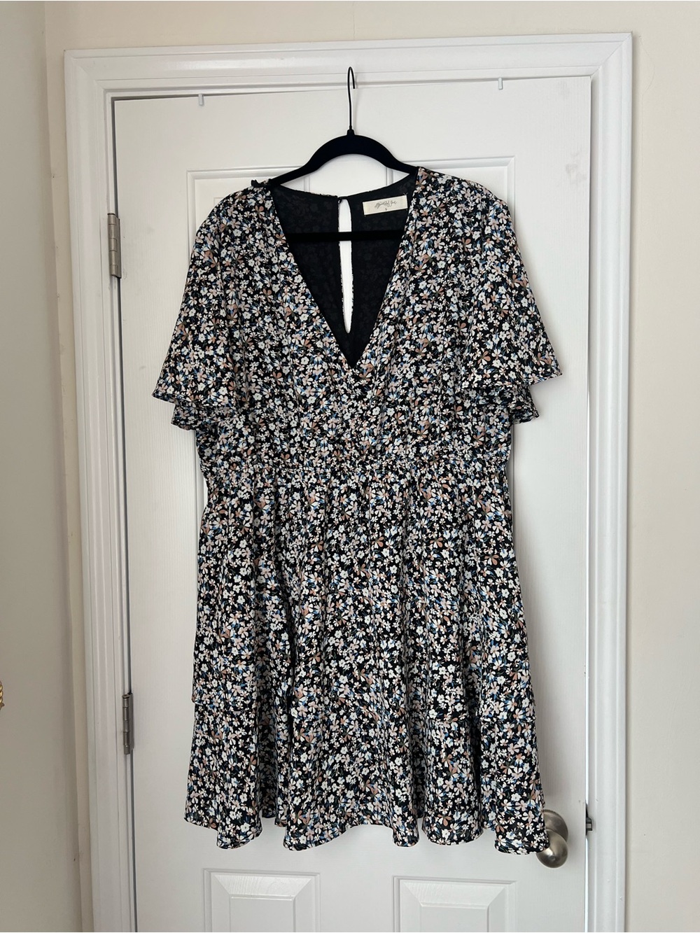 Arula (Altar’d State) Floral V-Neck Short Sleeve Dress - Black Multi